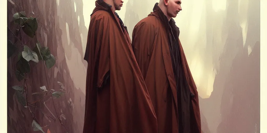 Prompt: ( ( ( ( young bald man ) ) ) ) dressed in raincoat, male, clear face, masculine, upper body, highly detailed, digital painting, artstation, concept art, matte, sharp focus, illustration, art by artgerm and greg rutkowski and alphonse mucha