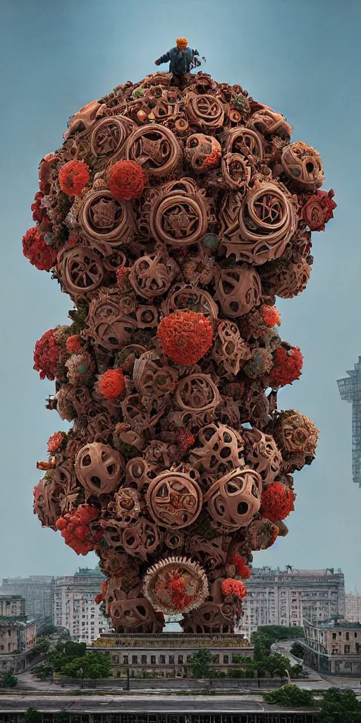 Image similar to colossal grotesque flower made from unfulfilled communist dreams in the middle of abandoned early soviet constructivist cityscape, Stalinist architecture, ultradetailed, Intricate by Hayao Miyazaki and Josan Gonzalez and Makoto Shinkai and Giuseppe Arcimboldo and Wes Anderson