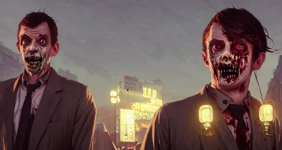 Image similar to highly detailed portrait waiter zombie in gta v, stephen bliss, unreal engine, fantasy art by greg rutkowski, loish, rhads, ferdinand knab, makoto shinkai and lois van baarle, ilya kuvshinov, rossdraws, tom bagshaw, global illumination, radiant light, detailed and intricate environment