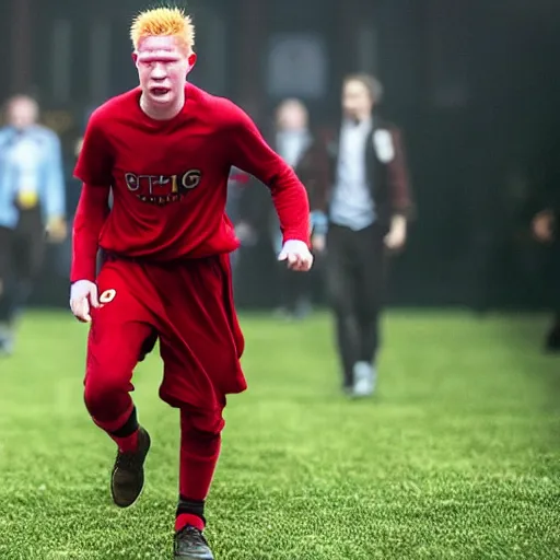 Image similar to movie still of kevin de bruyne as hellboy,