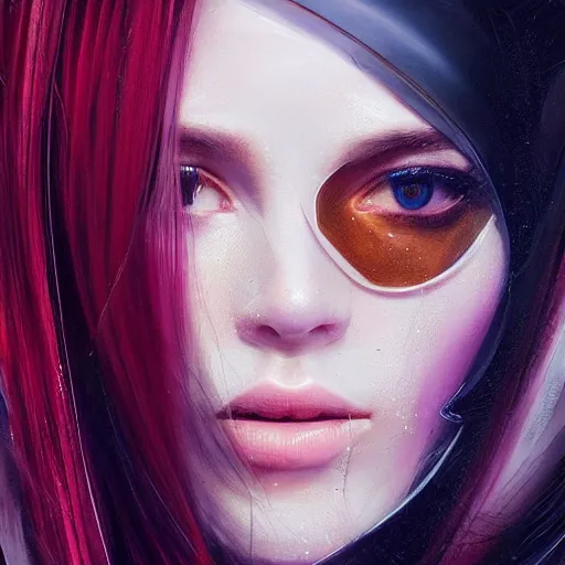 Image similar to A masterpiece portrait of a Incredibly beautiful futuristic high fashion model girl with designer mask. Vogue. trending on artstation, digital art, by Stanley Artgerm Lau, WLOP, Rossdraws, James Jean, Andrei Riabovitchev, Marc Simonetti, Yoshitaka Amano