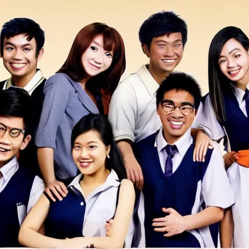 Image similar to promotional art for a 2 0 0 0 s singaporean sitcom about a school