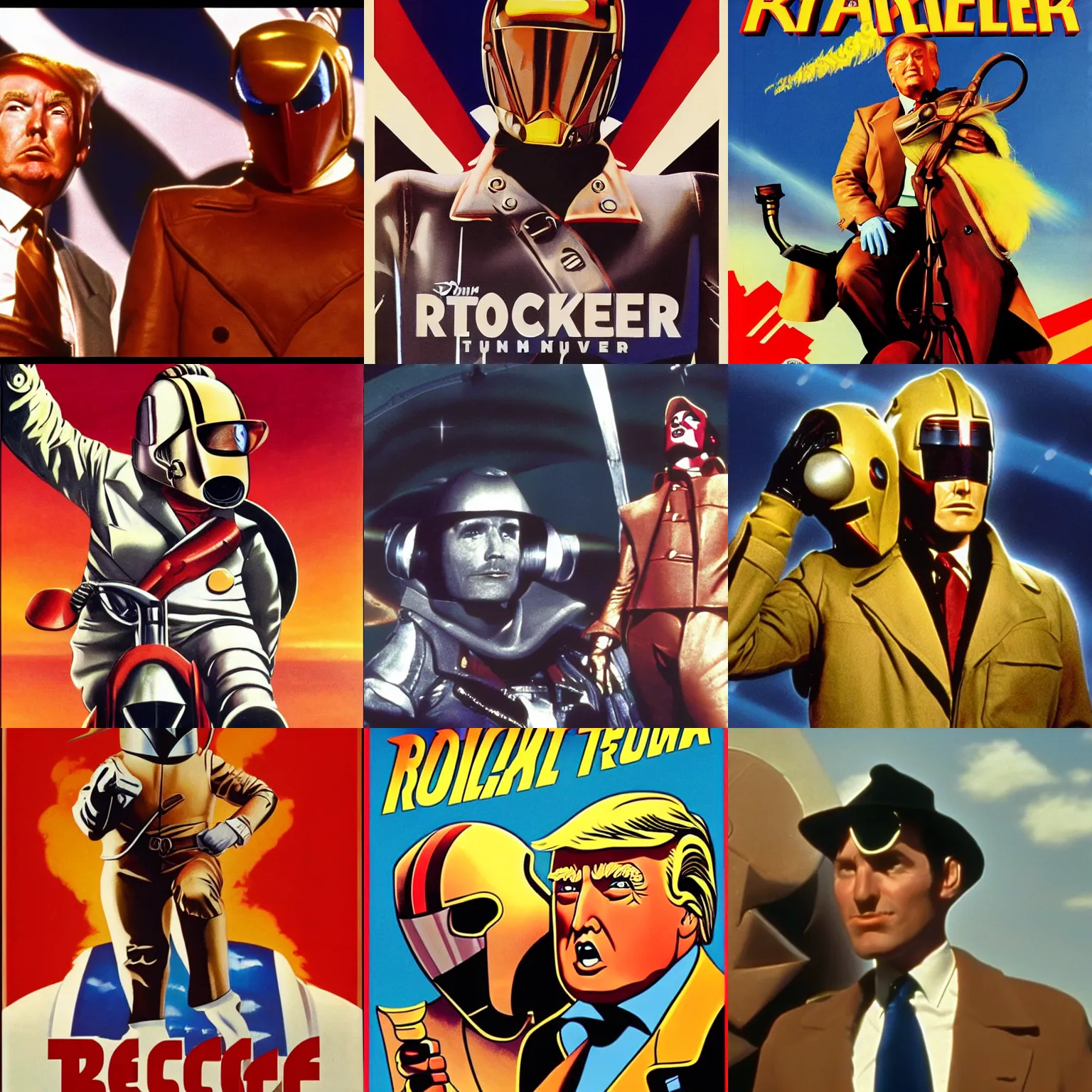 Prompt: the rocketeer played by donald trump, 4 k film 1 9 9 1