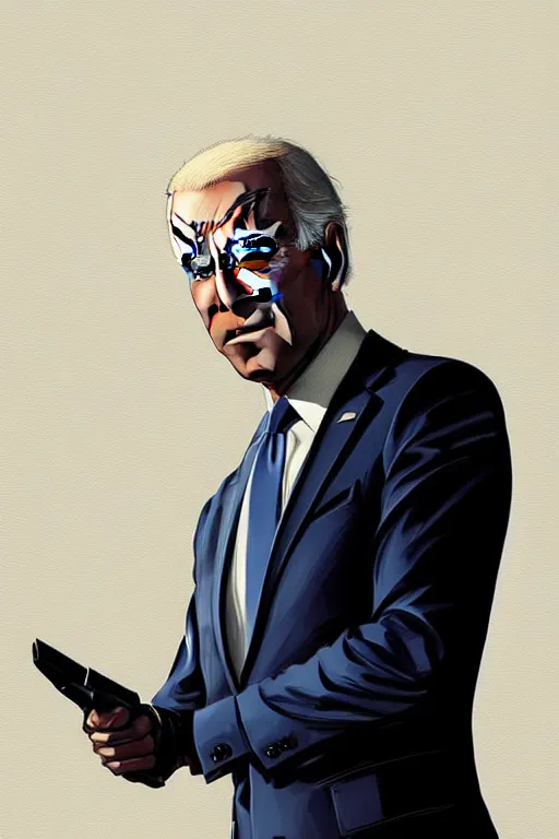 Prompt: Joe Biden, modern, hero, wearing a suit, highly detailed, digital painting, artstation, concept art, sharp focus, illustration, by greg rutkowski