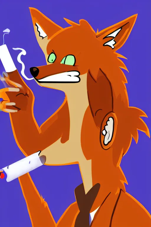 Prompt: an anthropomorphic male coyote fursona smoking a joint, furry, photo, 8 k