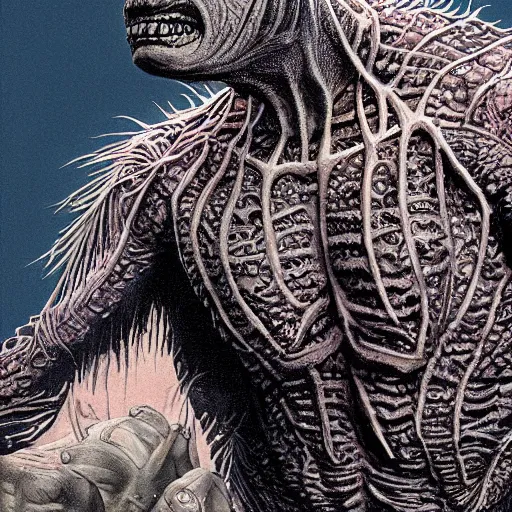 Image similar to highly detailed illustration of gill - man from creature of the black lagoon, hyper realistic, sci - fi horror art, colored, gerald brom