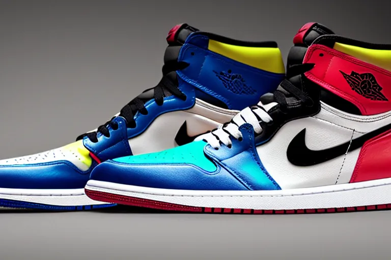 Image similar to jordan 1 sneaker made of colorful smoke