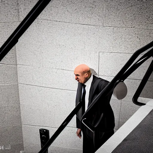 Image similar to dr phil falling down stairs ( sony a 7 r iv, symmetric balance, polarizing filter, photolab, lightroom, 4 k, dolby vision, photography awardm, voque, perfect face )