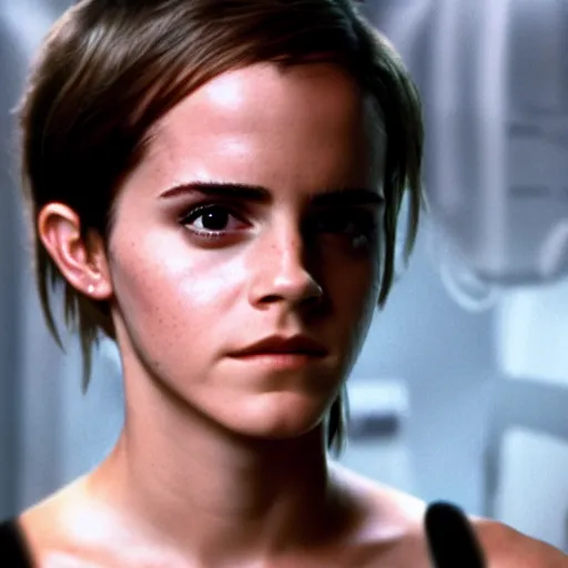 Image similar to Emma Watson as Ellen Ripley in Alien 3 famous scene, film still, UHD, 8k, highly detailed