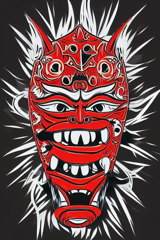 Image similar to guy wearing oni mask and bring skateboard. pop art, without duplicating image!!!, symmetrical, extreme details, digital painting, vector image, concept art, smooth, sharp focus, illustration, intricate, art by richard hamilton and mimmo rottela, pixels art by kirokaze and paul robertson