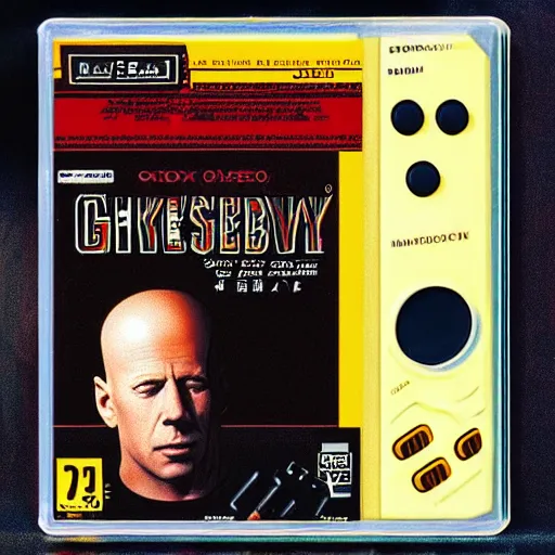 Image similar to the box for a Gameboy videogame that just loads a picture of Bruce Willis, no other gameplay features