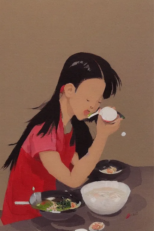 Image similar to a girl eating ramen by uijung kim