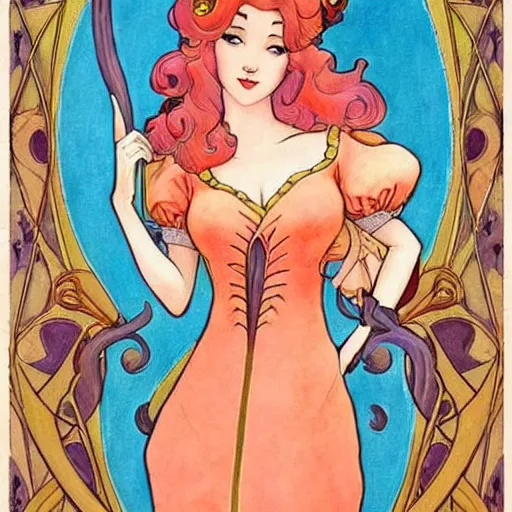Image similar to beautiful art nouveau painting of princess - peach!!!!!!!!! princess - peach!!!!!!!!!