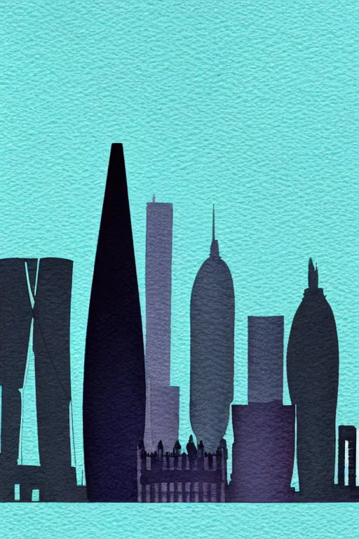 Image similar to minimalist watercolor art of london skyline at sunset, illustration, vector art