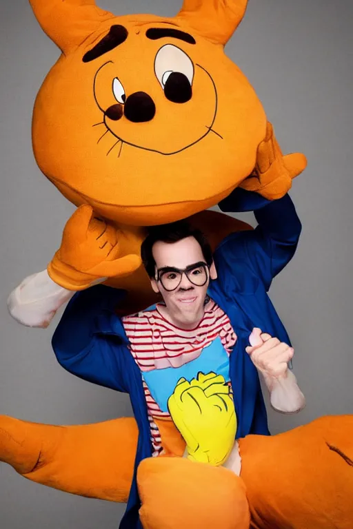 Image similar to portrait of Jacksfilms dressed in Garfield costume, starring in live-action adaptation of the comics, cosplay photograph,