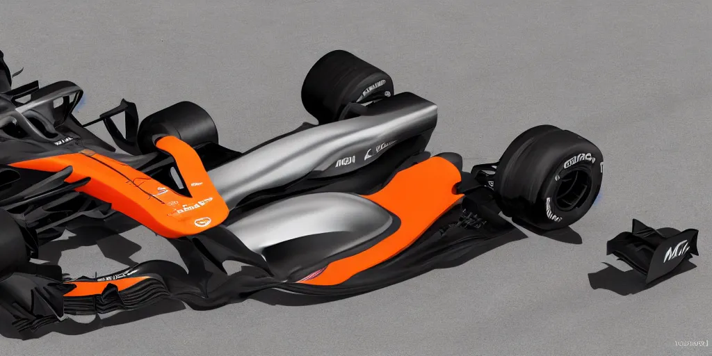 Image similar to McLaren MCL34 F1 car 2021 with Ford Mustang GT 2021 front design. No background, concept art style.