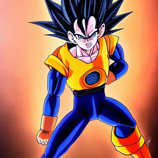 Image similar to ultra realistic portrait painting of a fusion of vegeta and sasuke art by akira toriyama, 4 k, dragon ball artstyle, cel shaded, highly detailed, epic lighting, full body