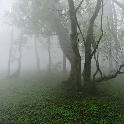 Image similar to hilly island in the middle of a misty fairy swamp, the island has legs, walking island with legs, walking on its legs