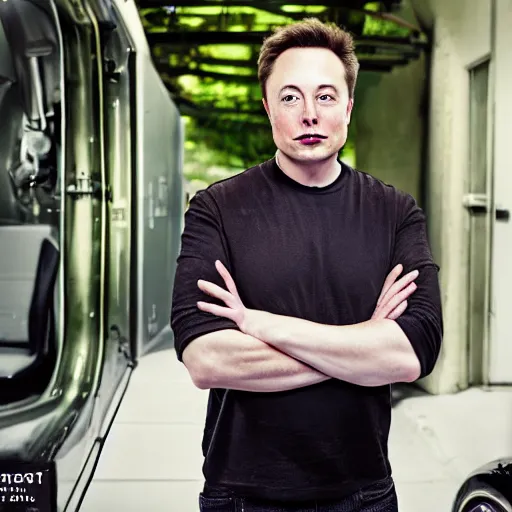 Image similar to A portrait photo of Elon Musk teams up with a teenage Elon Musk, perfect faces, 50 mm, award winning photography