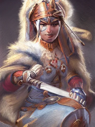 Prompt: a warry warrior with bandages on the head. intricate, elegant, highly detailed, digital painting, artstation, concept art, sharp focus, illustration, by justin gerard and artgerm, 8 k