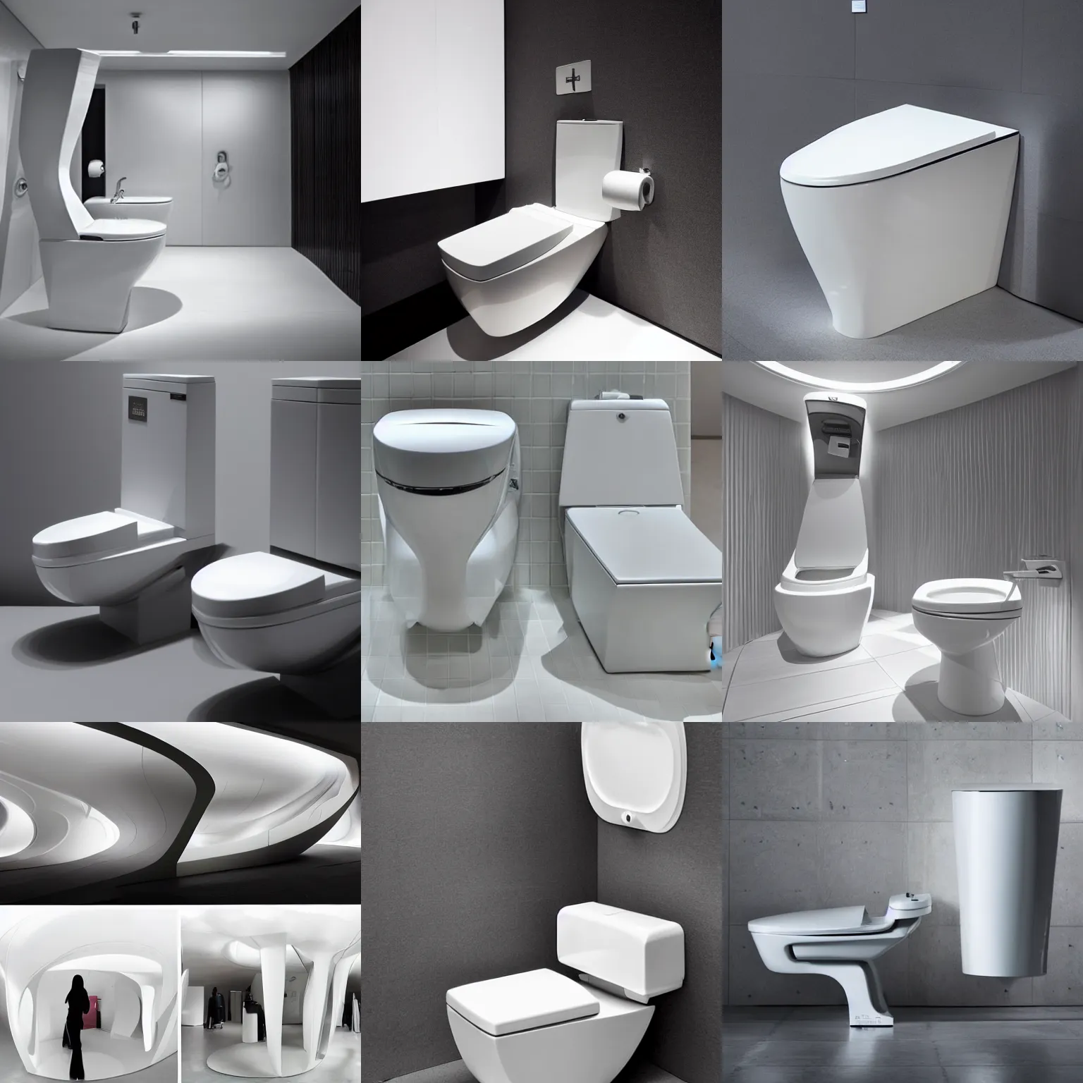 Prompt: a toilet designed by Zaha Hadid