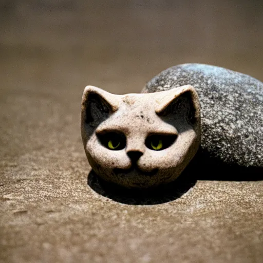 Image similar to photo of petrified stone kitten, 35 mm,