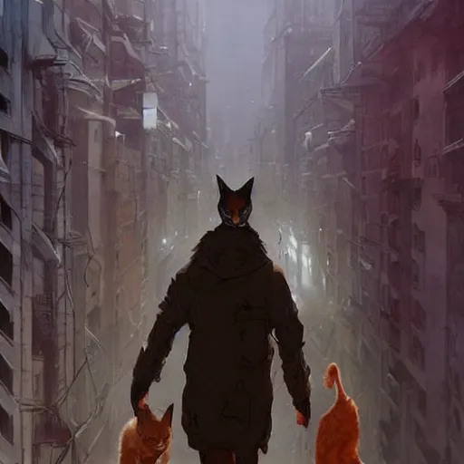 Image similar to gigantic cat walking on apocalyptic city, very detailed fine art, top of pinterest, trend of artistation, style of ( ( kadinski ) ) greg rutkowski and ilia kuvshinov