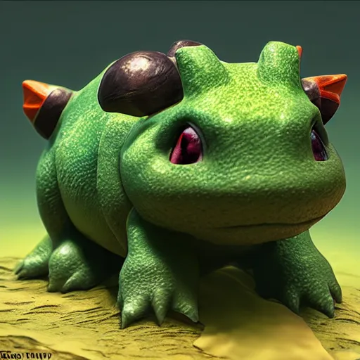 Image similar to photo of bulbasaur, realistic, volumetric lighting, swamp, highly detailed, sharp focus,