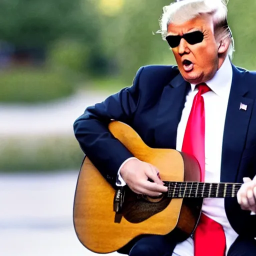 donald trump with sunglasses playing a guitar, hd photo Stable