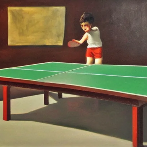 Image similar to Dos gats jugant al ping pong sobre un fons taronja, oil painting