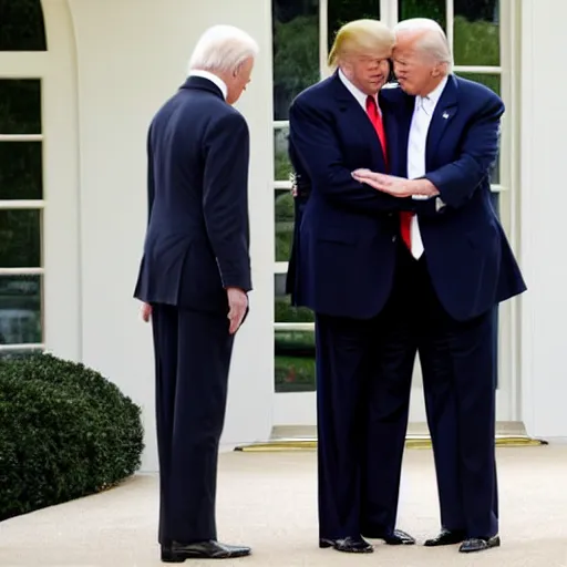 Image similar to donald trump hugging joe biden at the white house