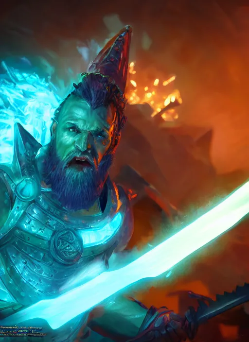 Image similar to Battleaxe Glowing emanating teal energy, dungeons and dragons, highly detailed, digital painting, sharp focus, illustration, Unreal Engine, 8k, HD