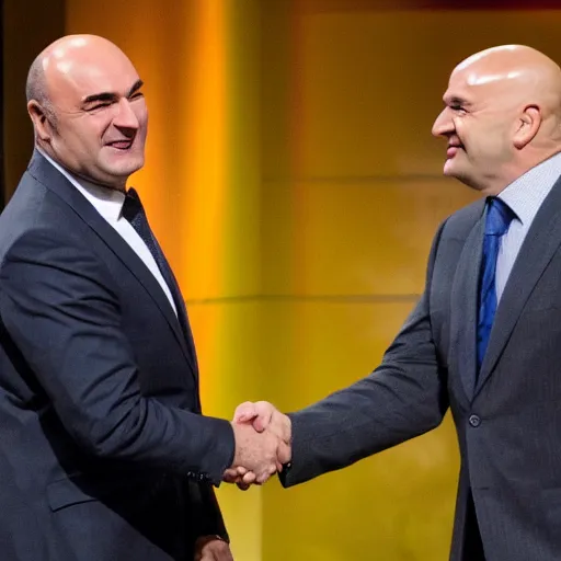 Image similar to Kevin O'Leary happy, shaking hands, in Shark Tank (2016)