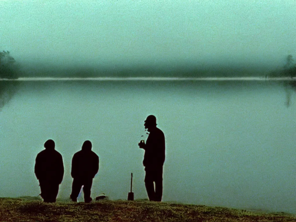 Prompt: the last poets of freedom, vintage 9 0 s vhs video still, fog over a lake, dramatic cinematic lighting, rich colors, sharp focus!, cronenberg