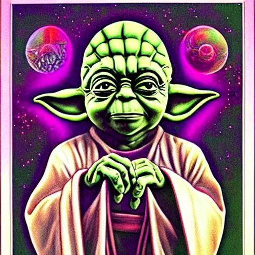 Image similar to yoda by alex grey