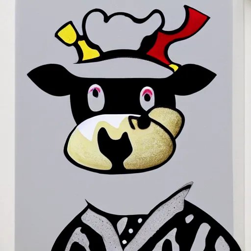 Image similar to cow wearing a pirate hat and eyepatch, childrens cartoon