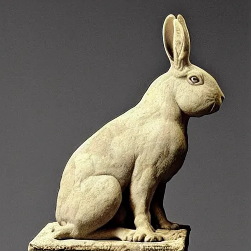 Image similar to “muscular rabbit, highly detailed, realistic, marble sculpture, Michelangelo sculpture, very old, dusty”