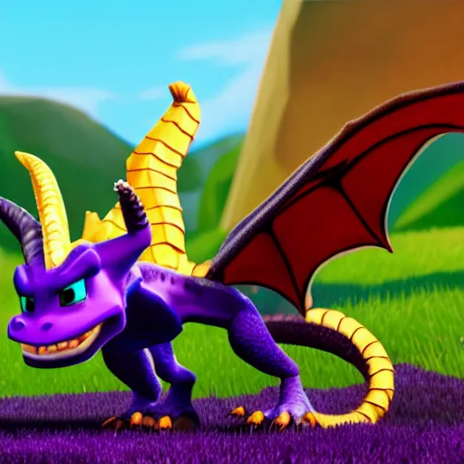 Image similar to Hyperrealistic photo of real life Spyro the Dragon, 4k