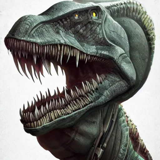 Image similar to cyborg dinosaur portrait, artstation