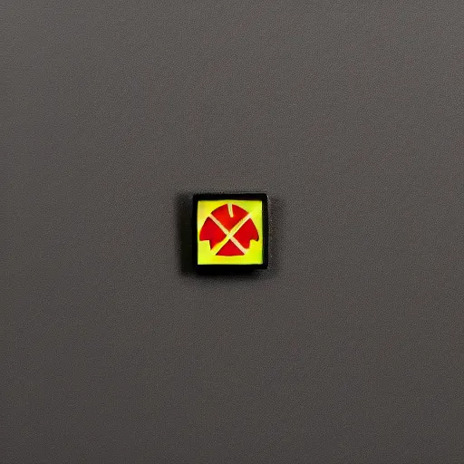 Prompt: a photo of a retro 6 0 s minimalistic clean fire warning enamel pin, studio lighting, behance