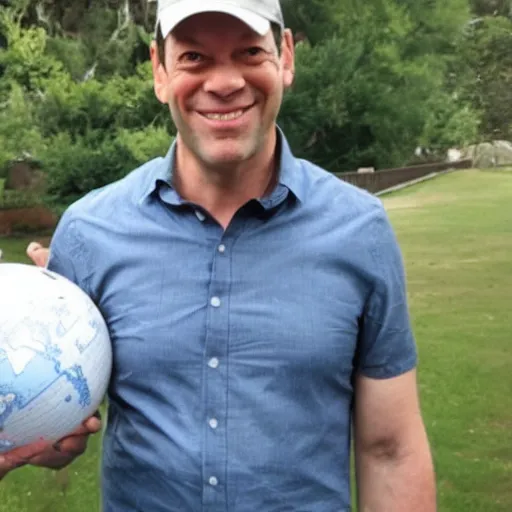 Prompt: phil spencer holding a globe, photo