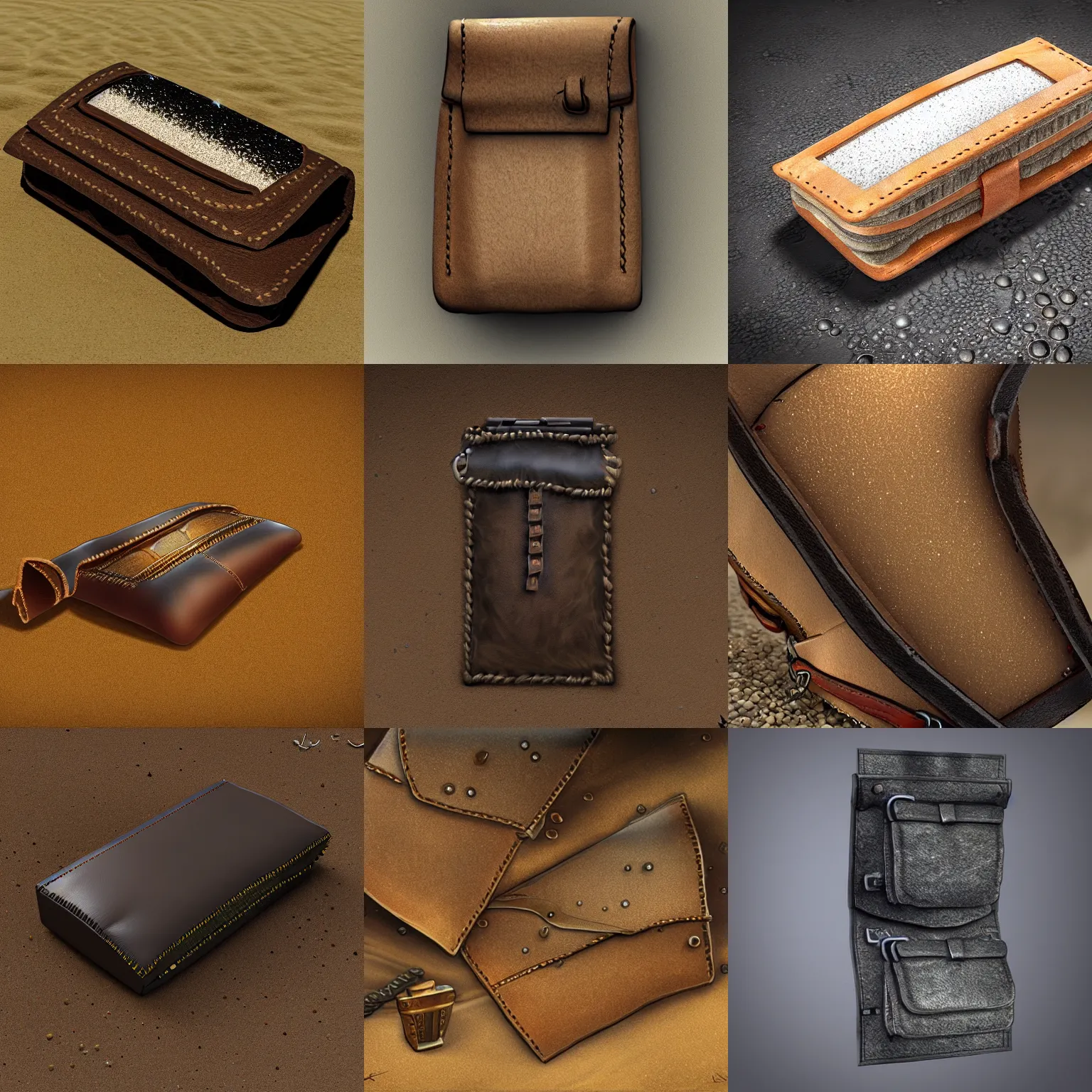 Prompt: a leather pouch filled with sparkling sand in the style of fantasy, 8 k, detailed, cgsociety