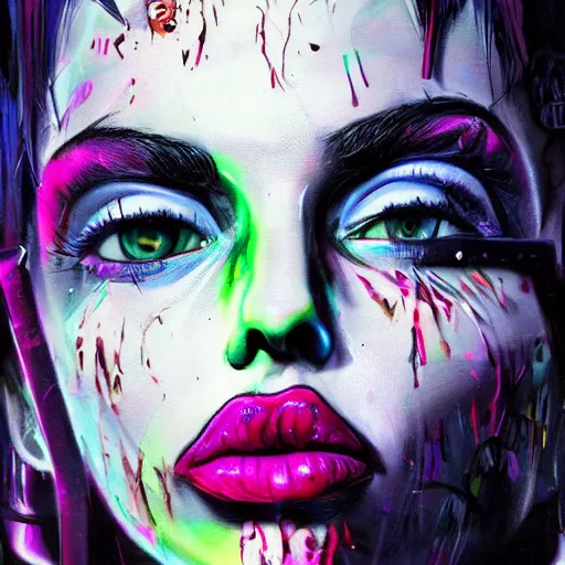 Image similar to splashes of neon, punk portrait made out of paint, trending on artstation, epic composition, emotional, beautiful, rendered in octane, highly detailed, realistic, tim burton comic book art, sharp focus, perfect eyes