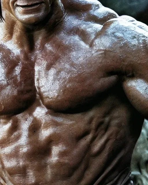 Prompt: film still close up shot of dwayne johnson as golem from the movie the lord of the rings. photographic, photography