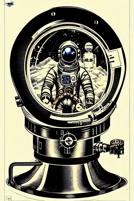 Image similar to steampunk cryo chamber containing an astronaut, high details, intricately detailed, by vincent di fate, inking, 3 color screen print, masterpiece, trending on artstation,, sharp, details, hyper - detailed, hd, 4 k, 8 k