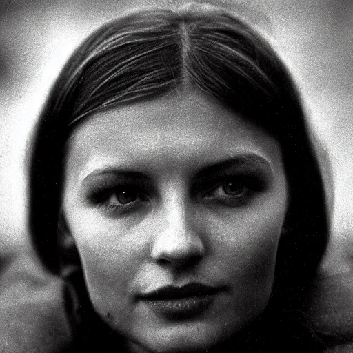 Image similar to pretty ukrainian woman i in the style in the style of andrei tarkovsky, 8 k, 1 9 8 4, close - up bokeh, gelios lens, color, noir by terry o'neill