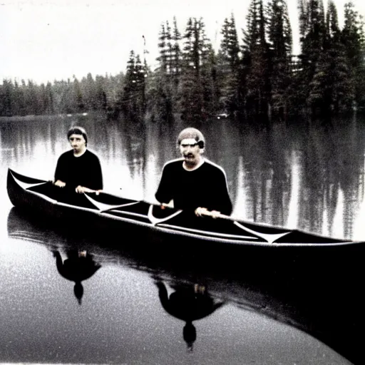 Image similar to a horrible eldritch being made of canoes and canoe paddles, eerie photo, 1 9 8 0 s nostalgic camp photo