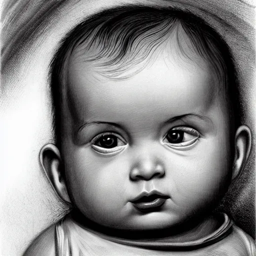 Prompt: A cute baby portrait, by H. R Giger