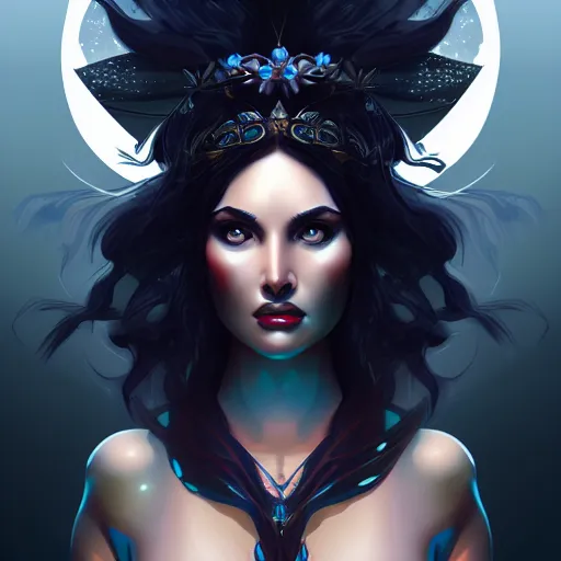 Prompt: Goddess of the night, highly detailed, digital painting, artstation, concept art, smooth, sharp focus, illustration