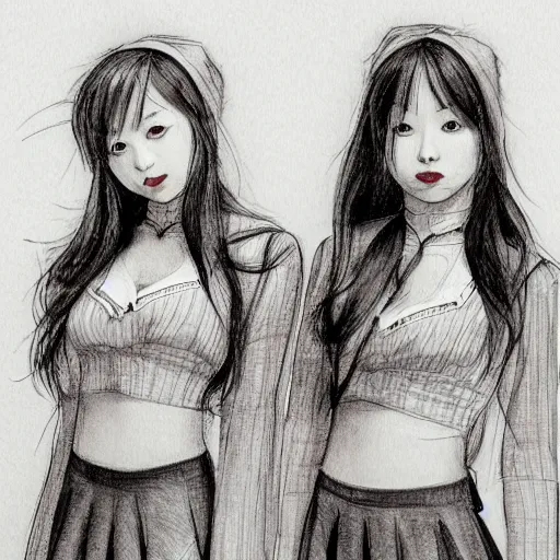 Prompt: a perfect, realistic professional digital sketch of a Japanese schoolgirls posing in a hotel room, style of Marvel, full length, by pen and watercolor, by a professional American senior artist on ArtStation, a high-quality hollywood-style sketch, on high-quality paper